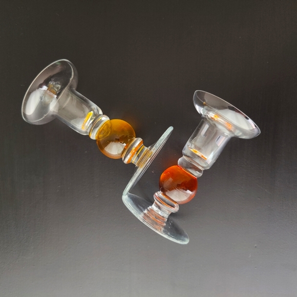 2 art glass candle 🕯️ stick holders | orange 🧡 and yellow 💛 - Picture 3 of 13